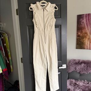 Stylish Cream Jumpsuit with Ruffle Details